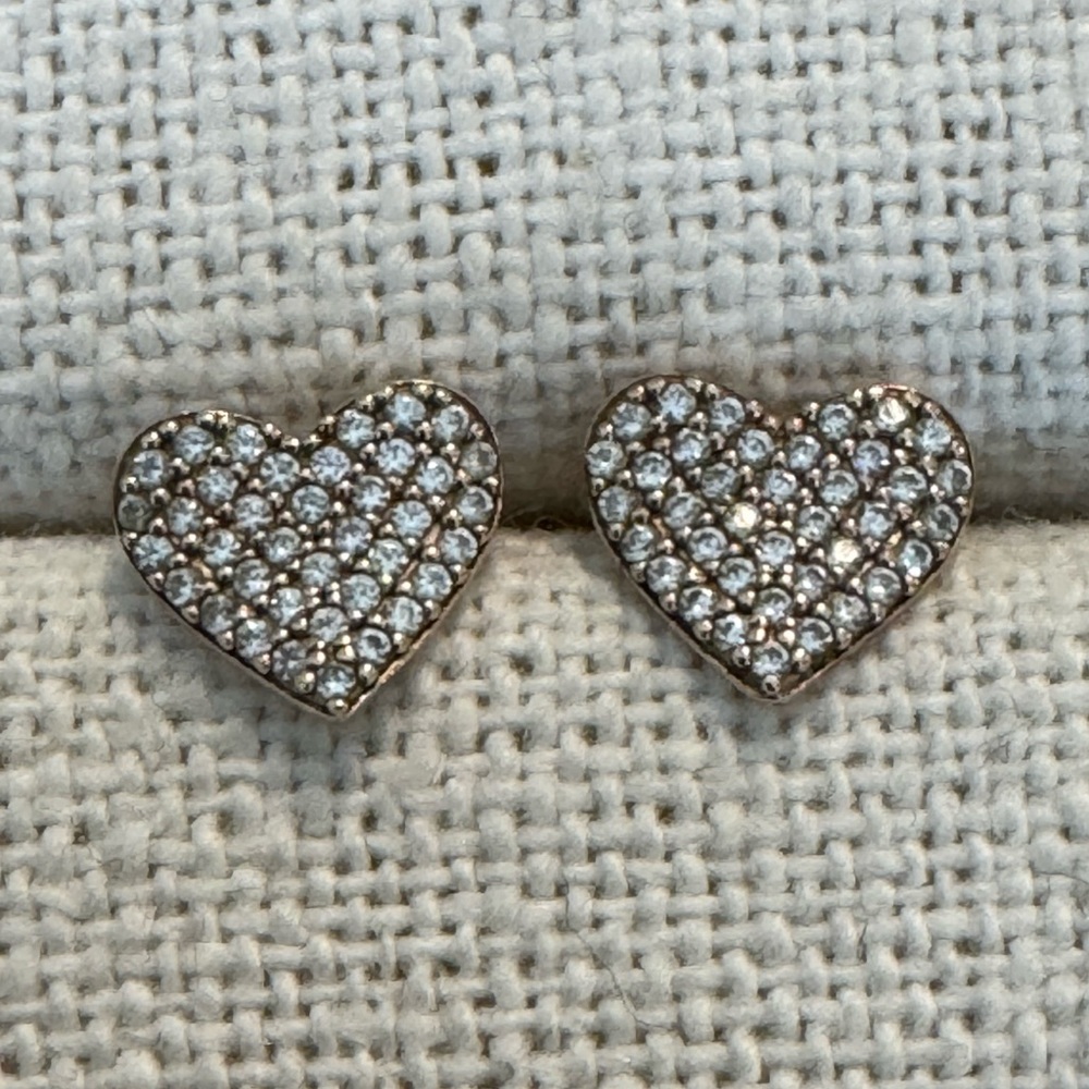 Sterling silver pink gold plated pave cubic zirconia  heart studs